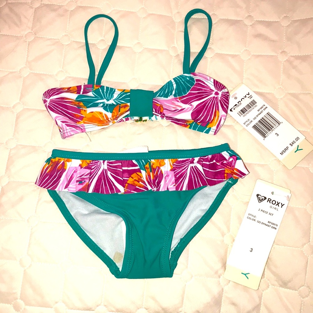 NWT Roxy Girl Bikini-Teal and Magenta-Size 3